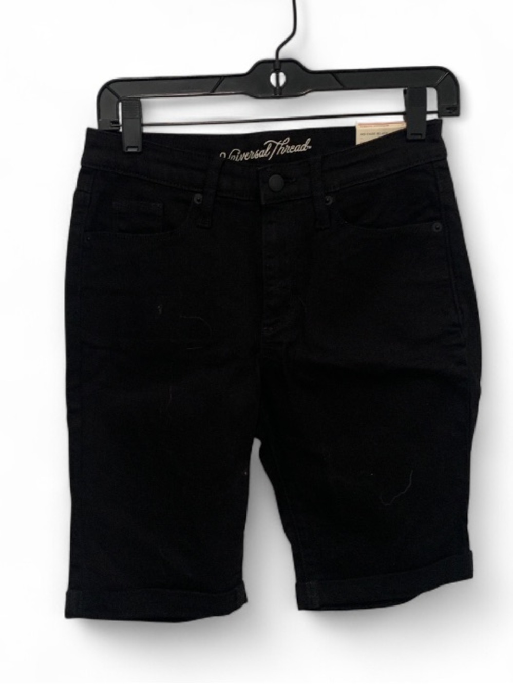 NWT Universal Thread High Rise Bermuda Black Rolled-Hem Denim Shorts